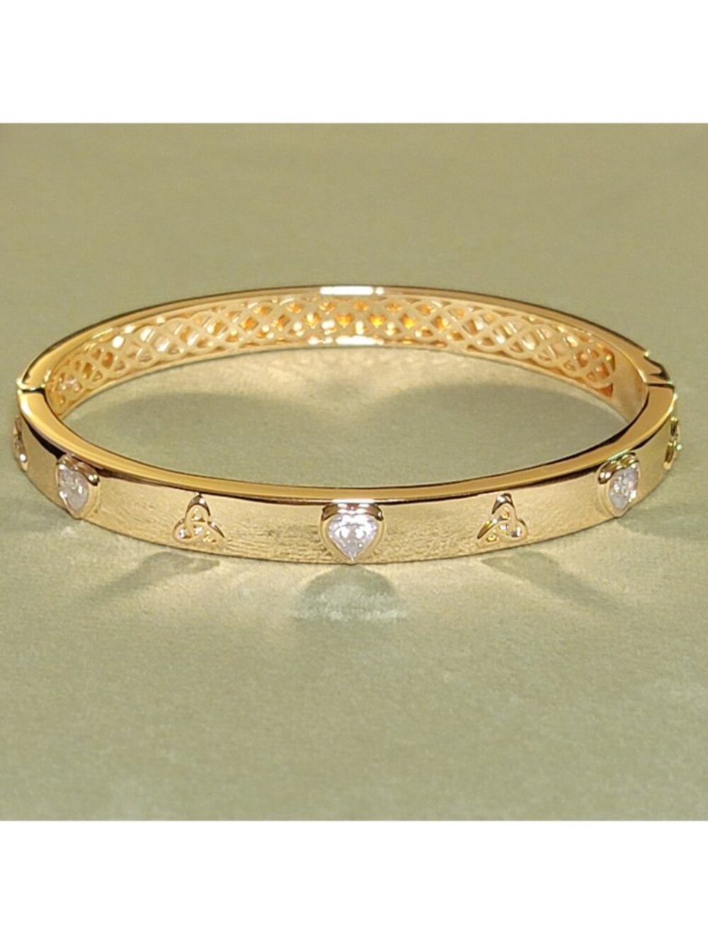Heart Cut Moissanite Celtic Knot Bangle Bracelet 1.5CTW Gold Plated NWT